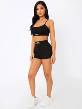 Letter Embroidery Cami Crop Top & Biker Shorts Set